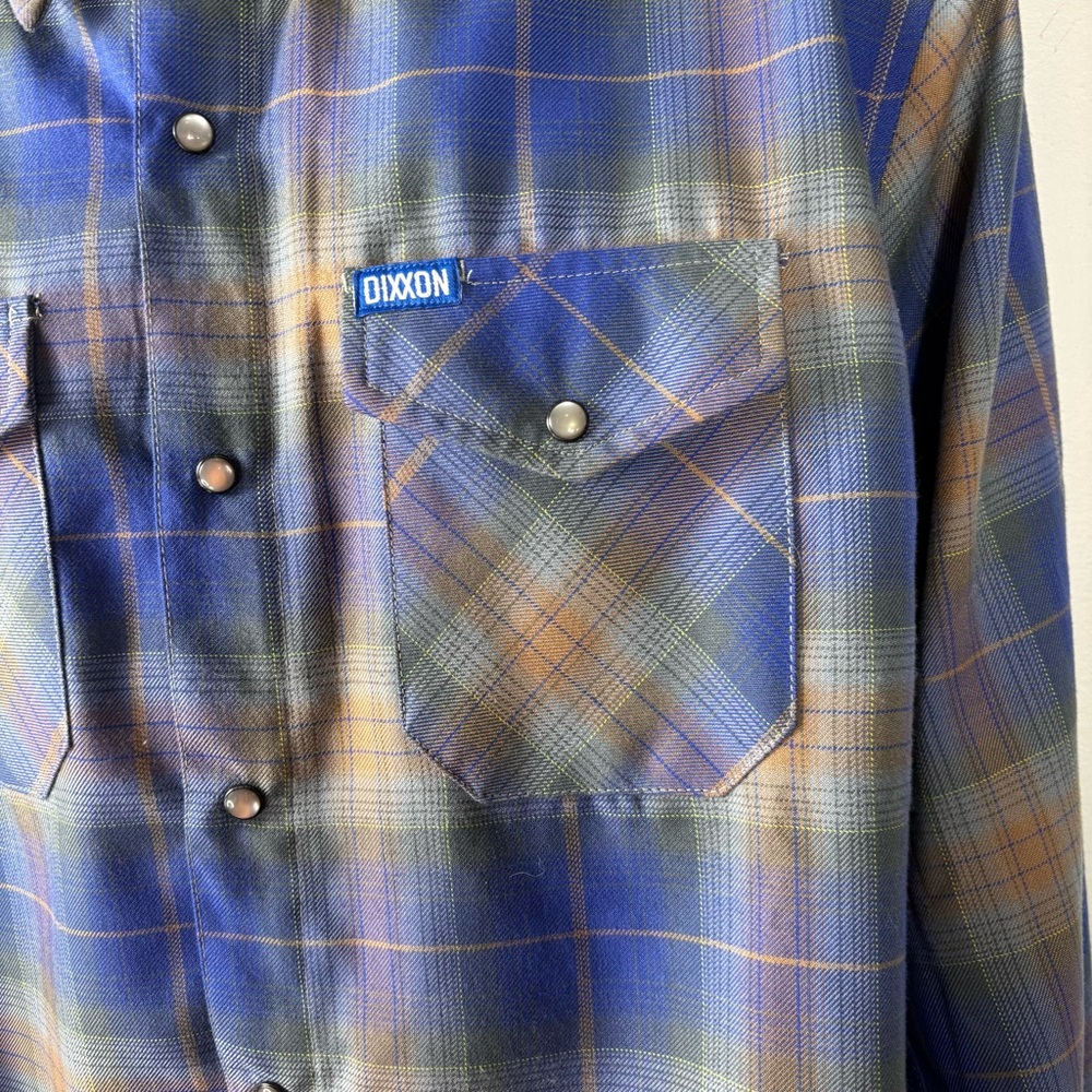 Dixxon Flannel Clark Street Blue Plaid Men’s SZ XL Pearl Snap Long Sleeve Pocket - Picture 4 of 15
